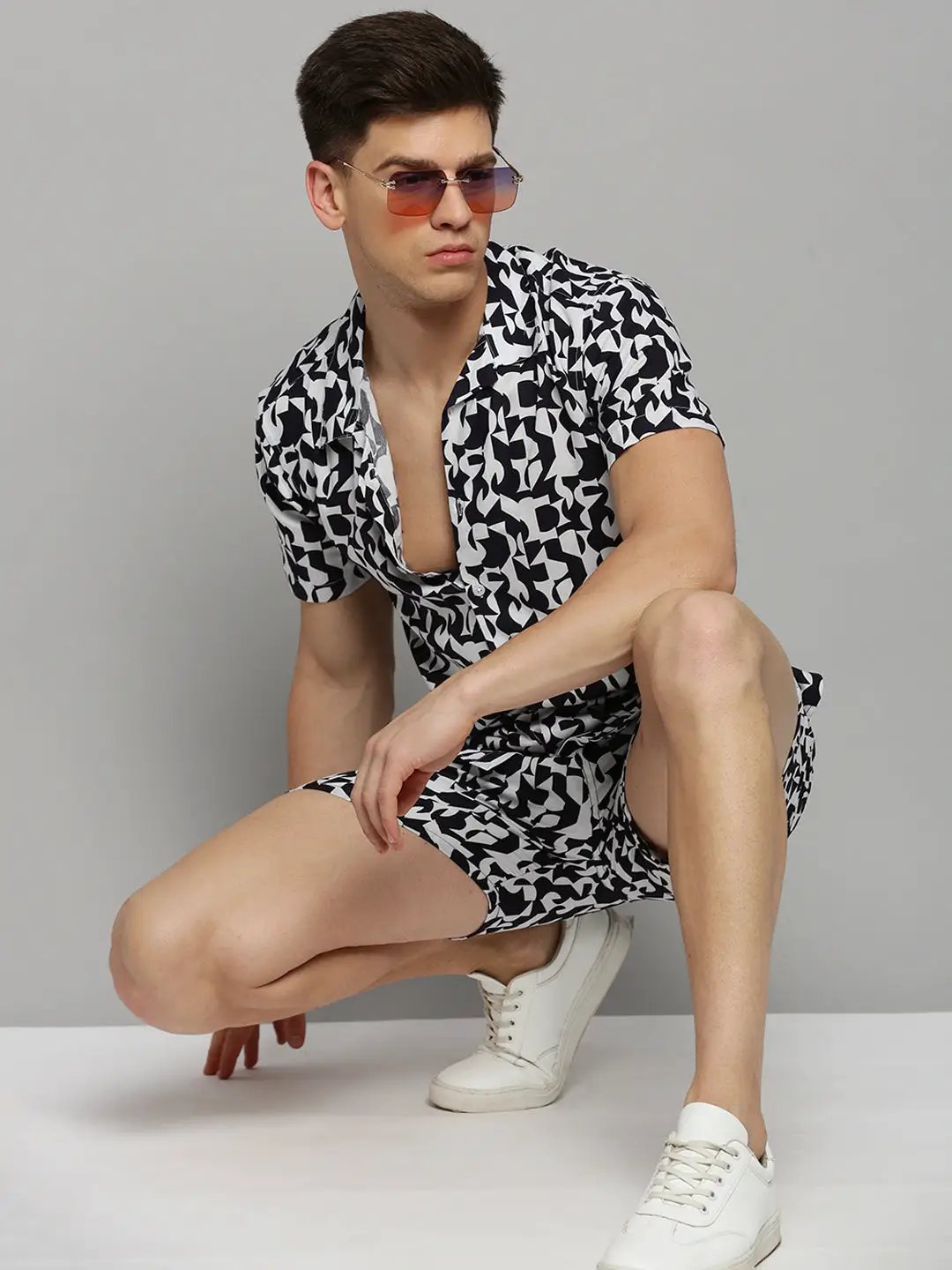 Men's White Printed Casual Co-Ords Set