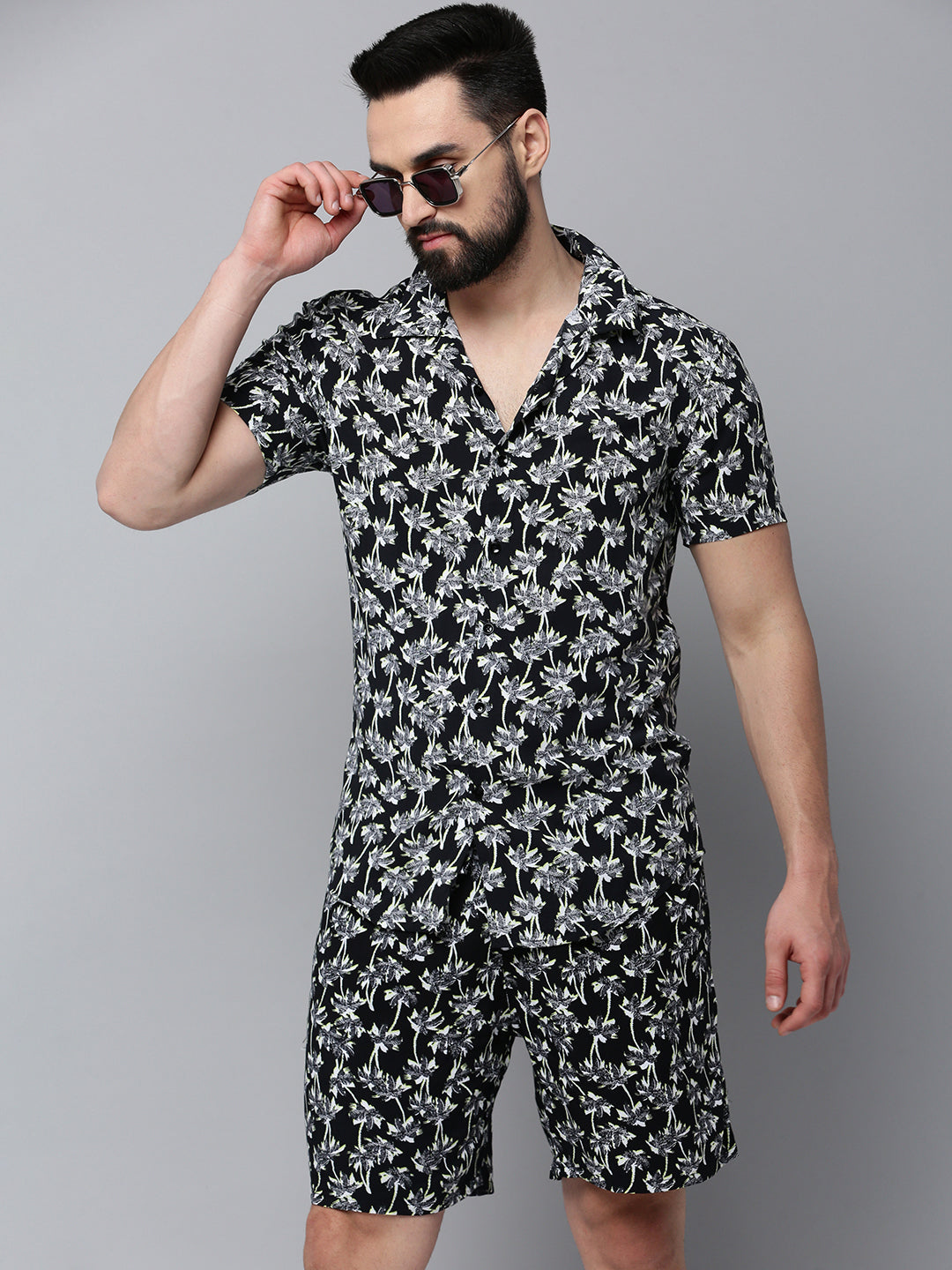 Men Black Printed Casual Co-Ord Set