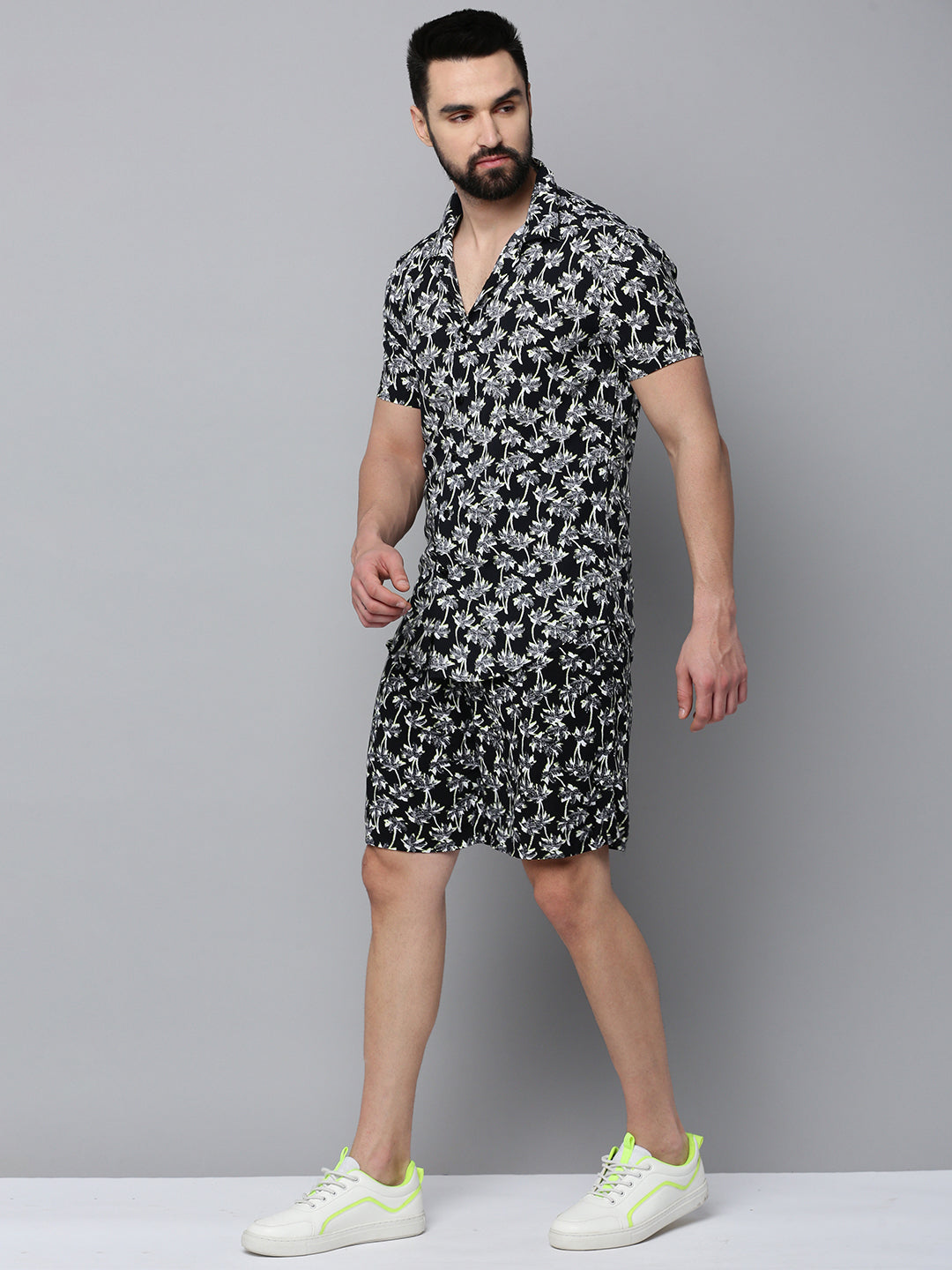 Men Black Printed Casual Co-Ord Set