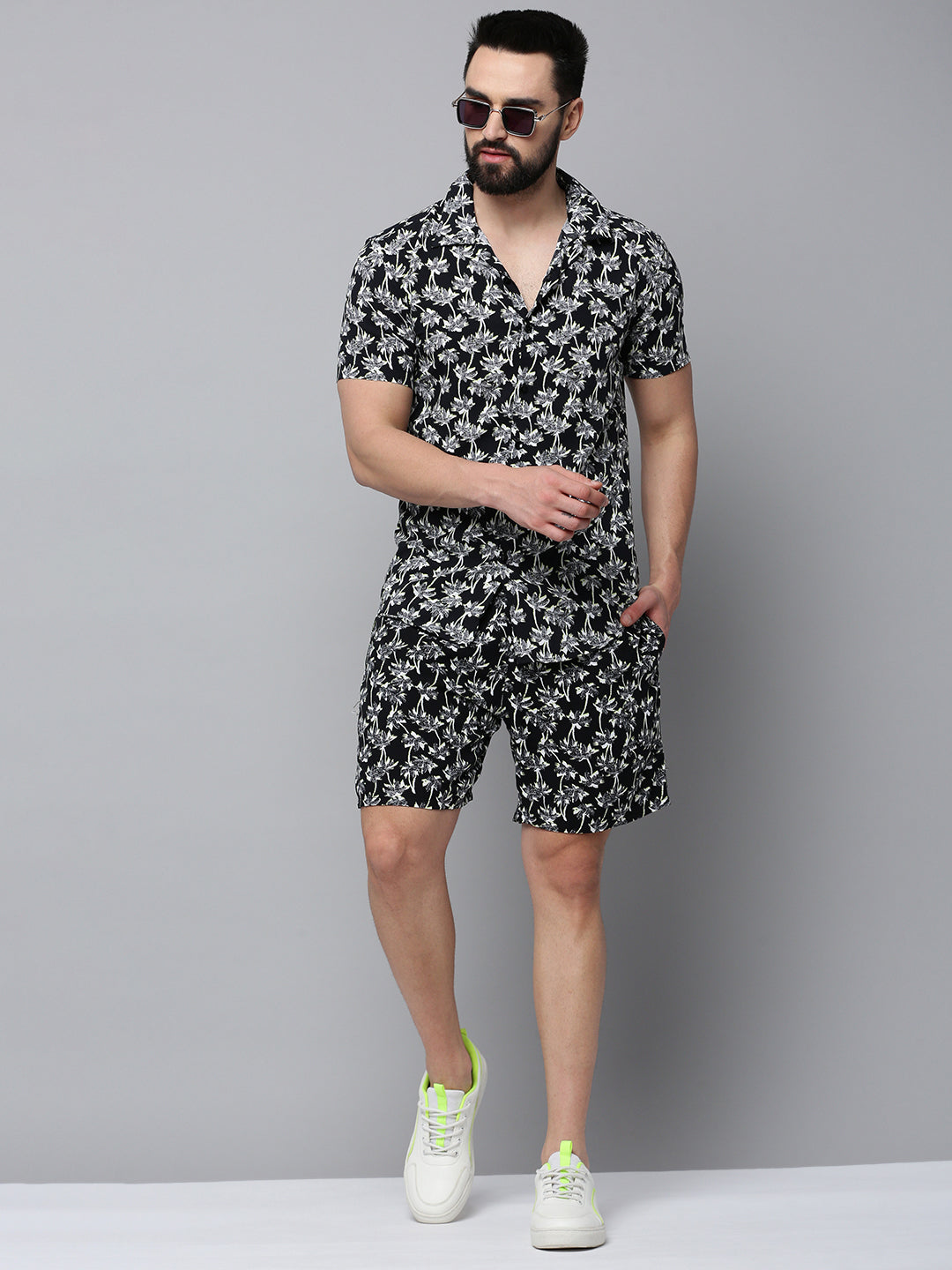 Men Black Printed Casual Co-Ord Set