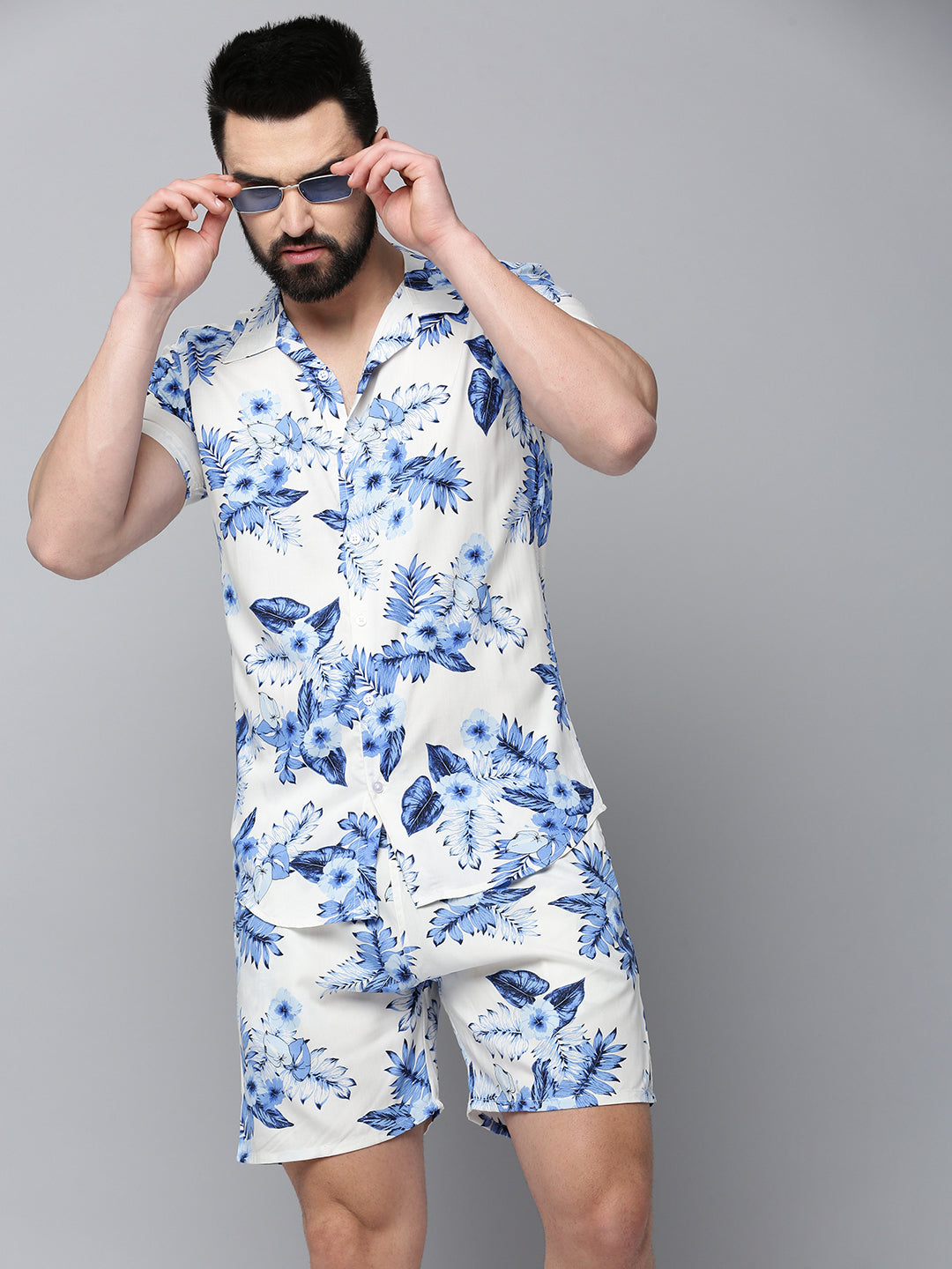 Men White Printed Casual Co-Ord Set