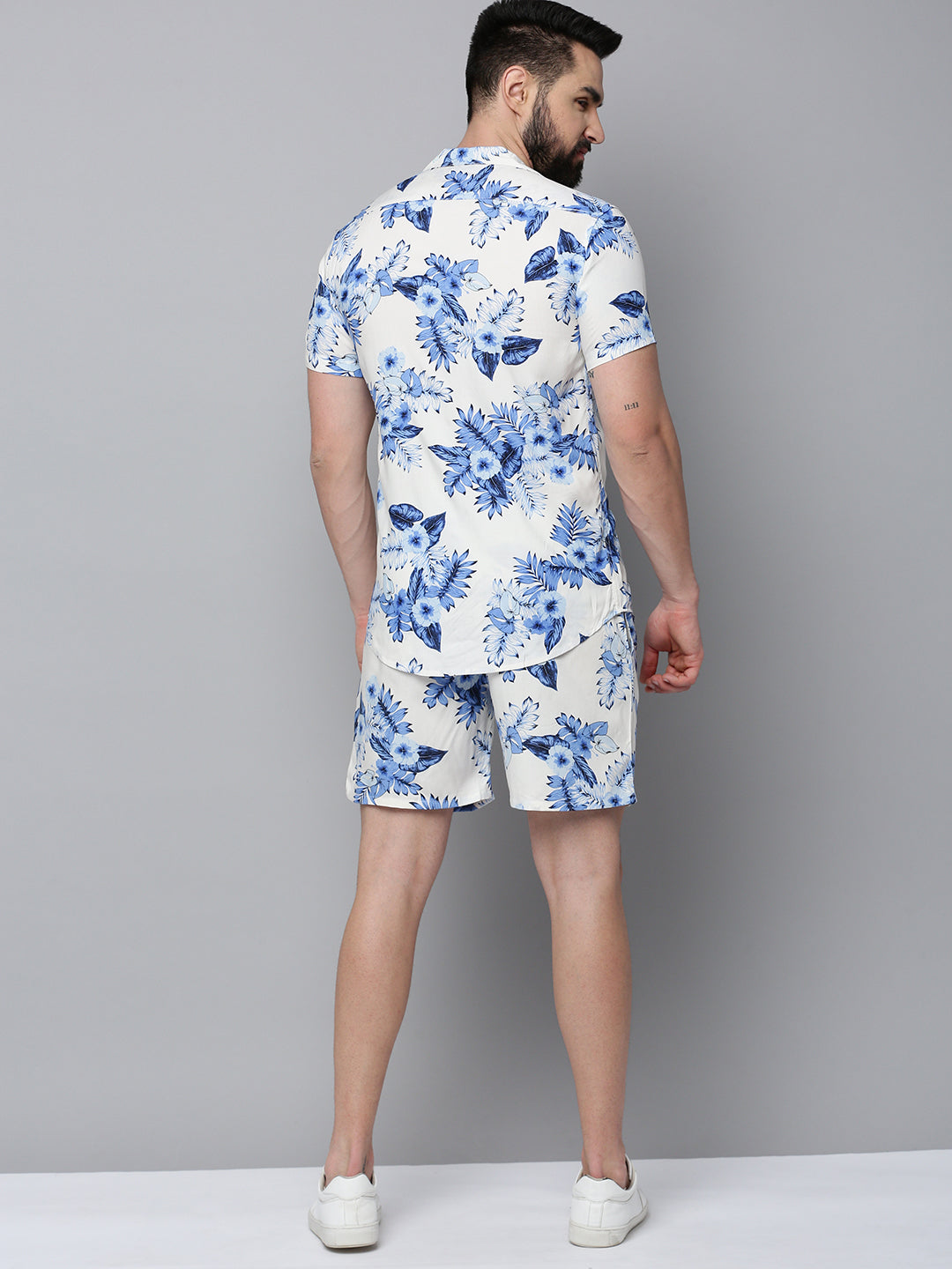 Men White Printed Casual Co-Ord Set