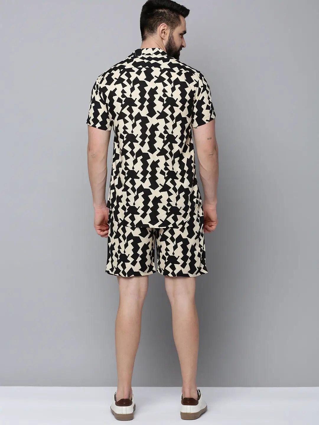 Men's Beige Printed Casual Co-Ords Set