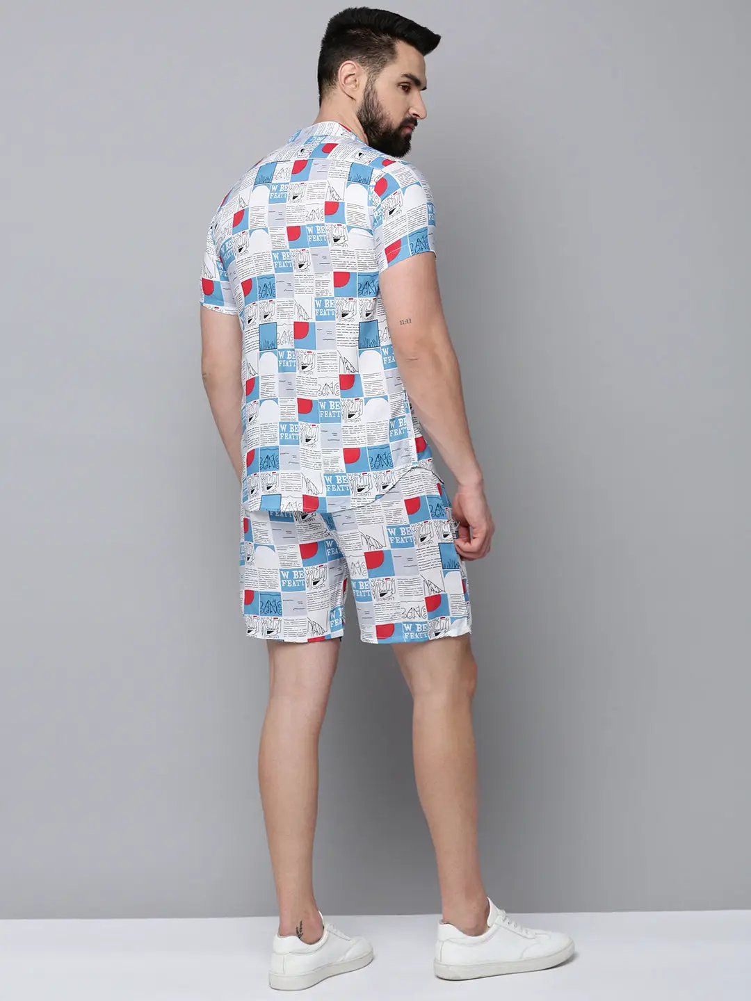 Men's White Printed Casual Co-Ords Set