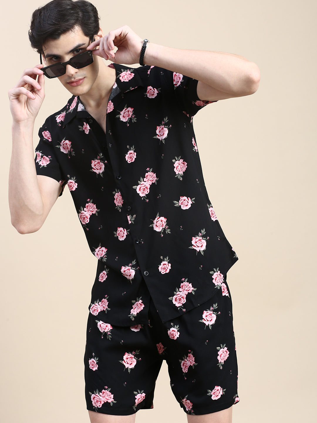 Men Black Printed Casual Co ord Set