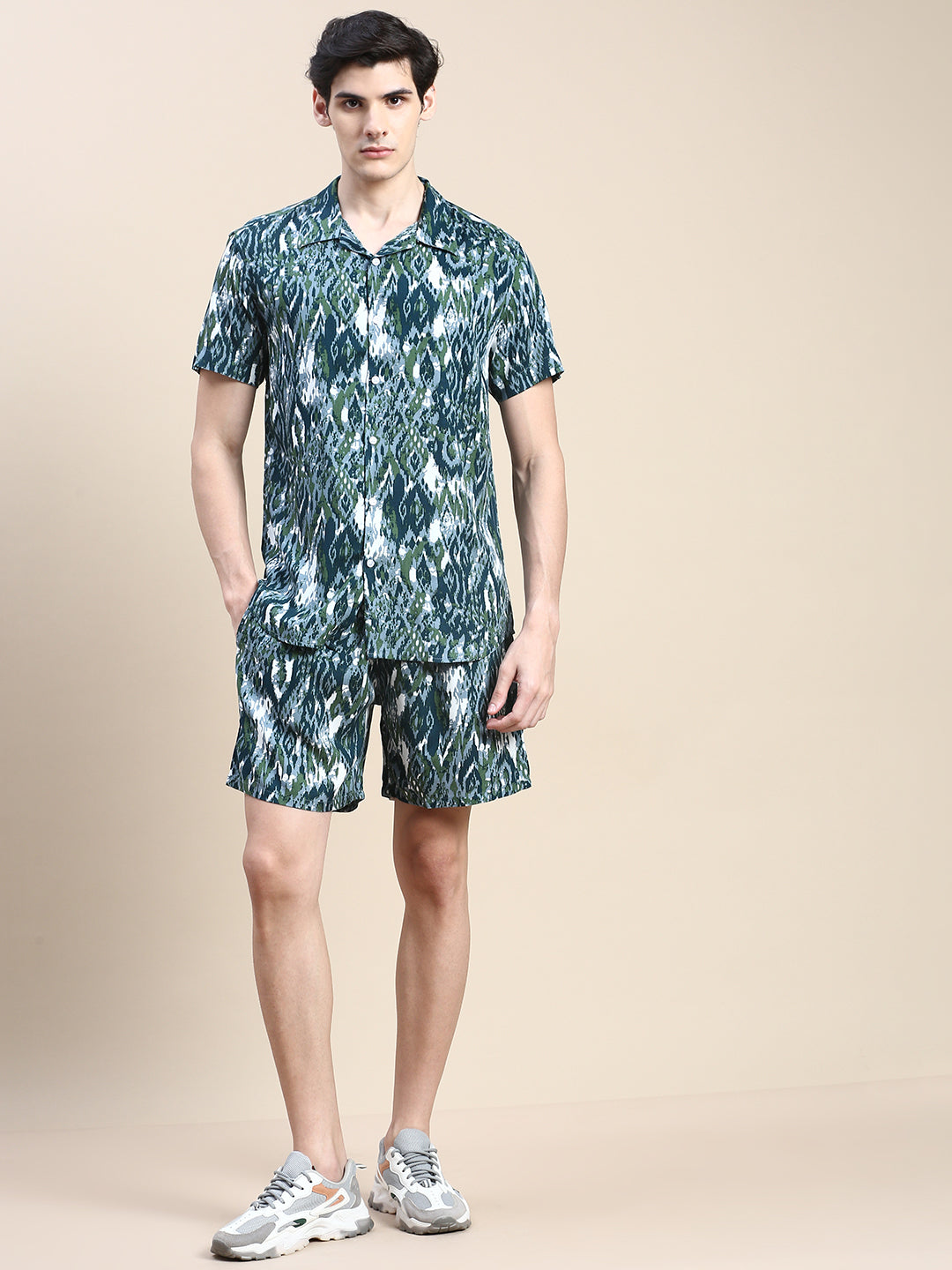 Men Teal Printed Casual Co ord Set