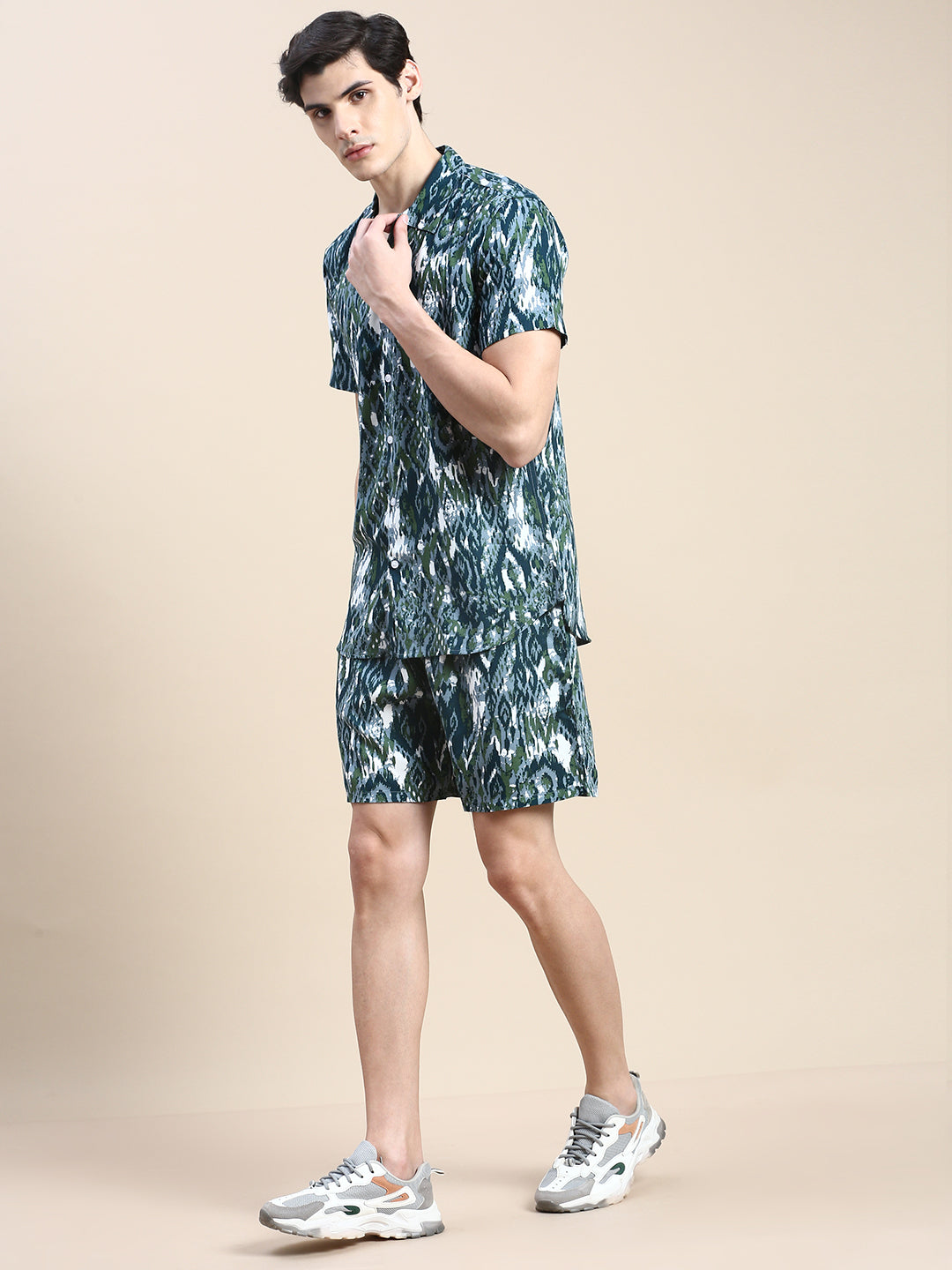 Men Teal Printed Casual Co ord Set