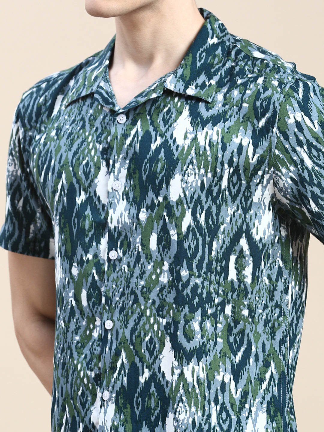 Men Teal Printed Casual Co ord Set