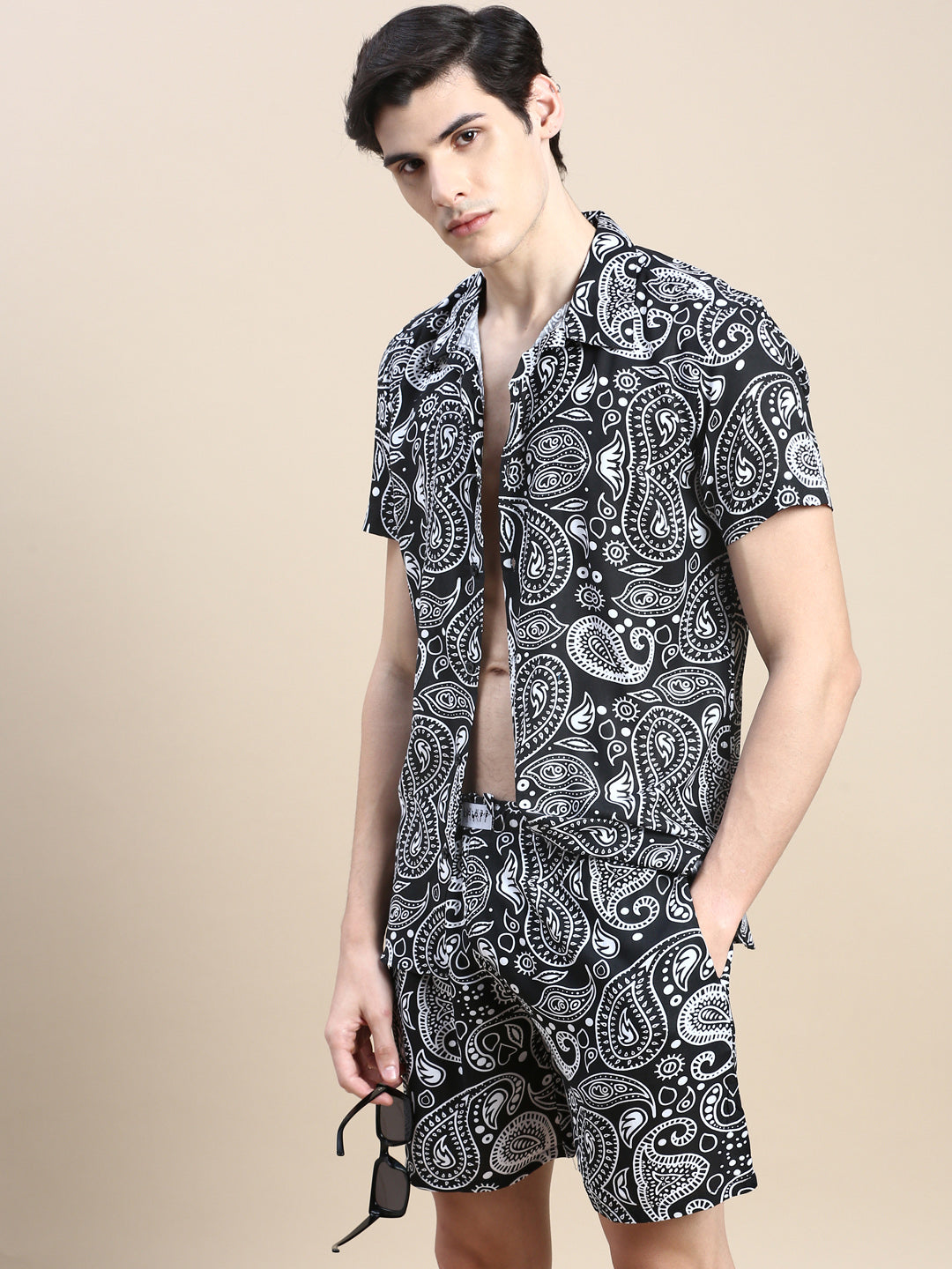 Men Black Printed Casual Co ord Set