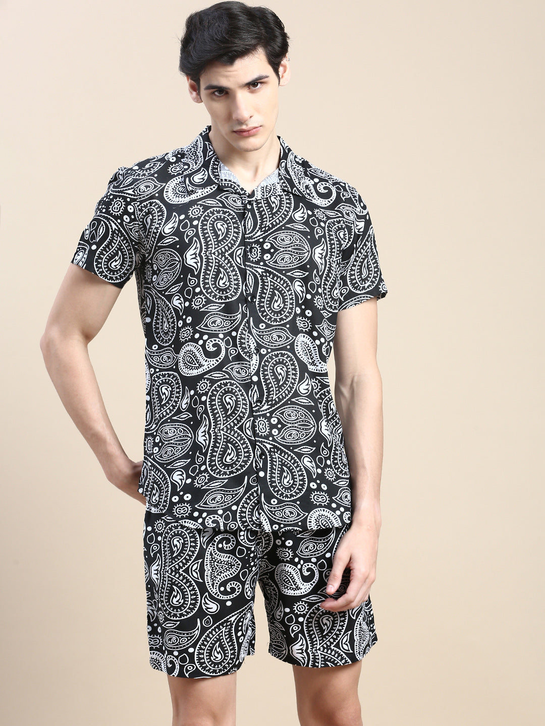 Men Black Printed Casual Co ord Set