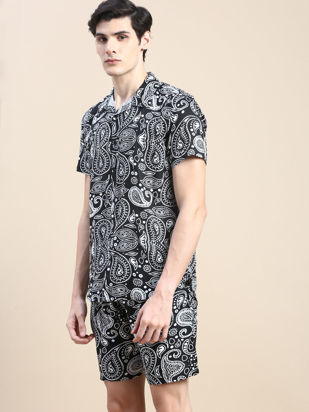 Men Black Printed Casual Co ord Set