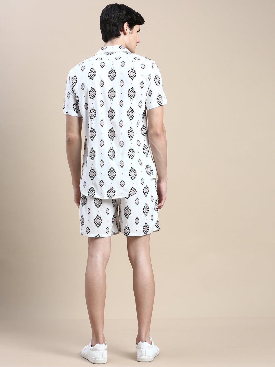 Men White Printed Casual Co ord Set