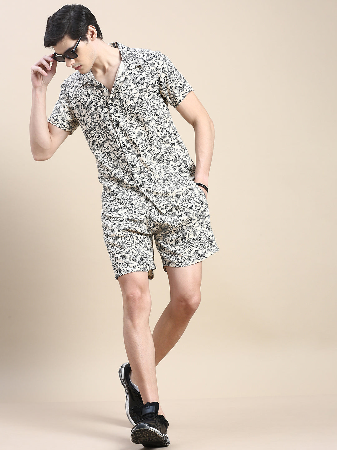 Men Beige Printed Casual Co ord Set