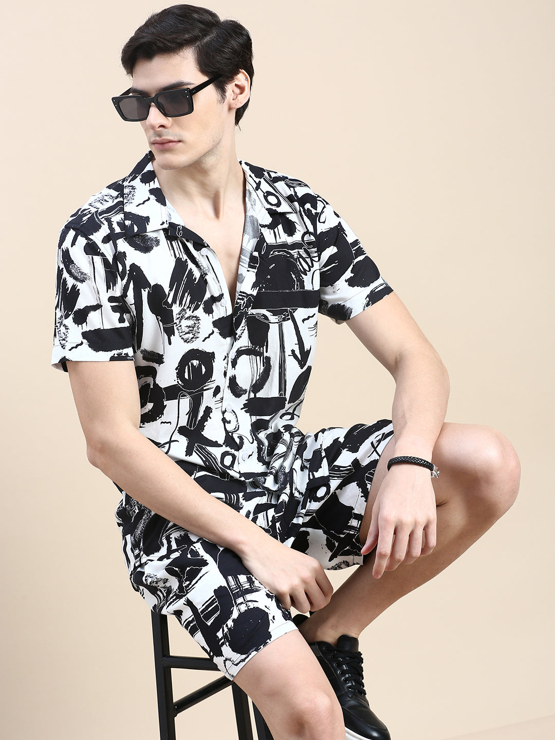 Men Black Printed Casual Co ord Set