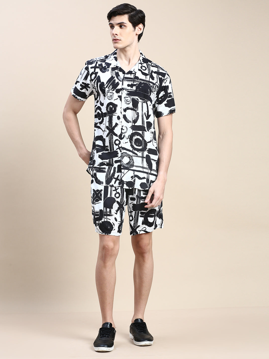 Men Black Printed Casual Co ord Set