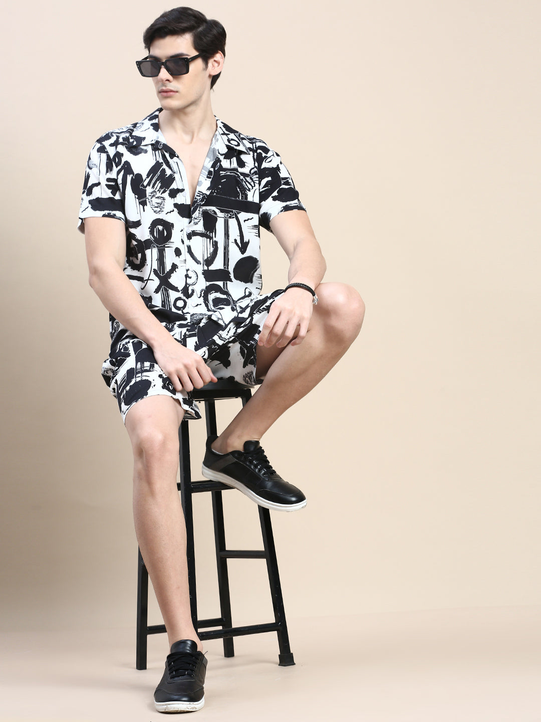 Men Black Printed Casual Co ord Set