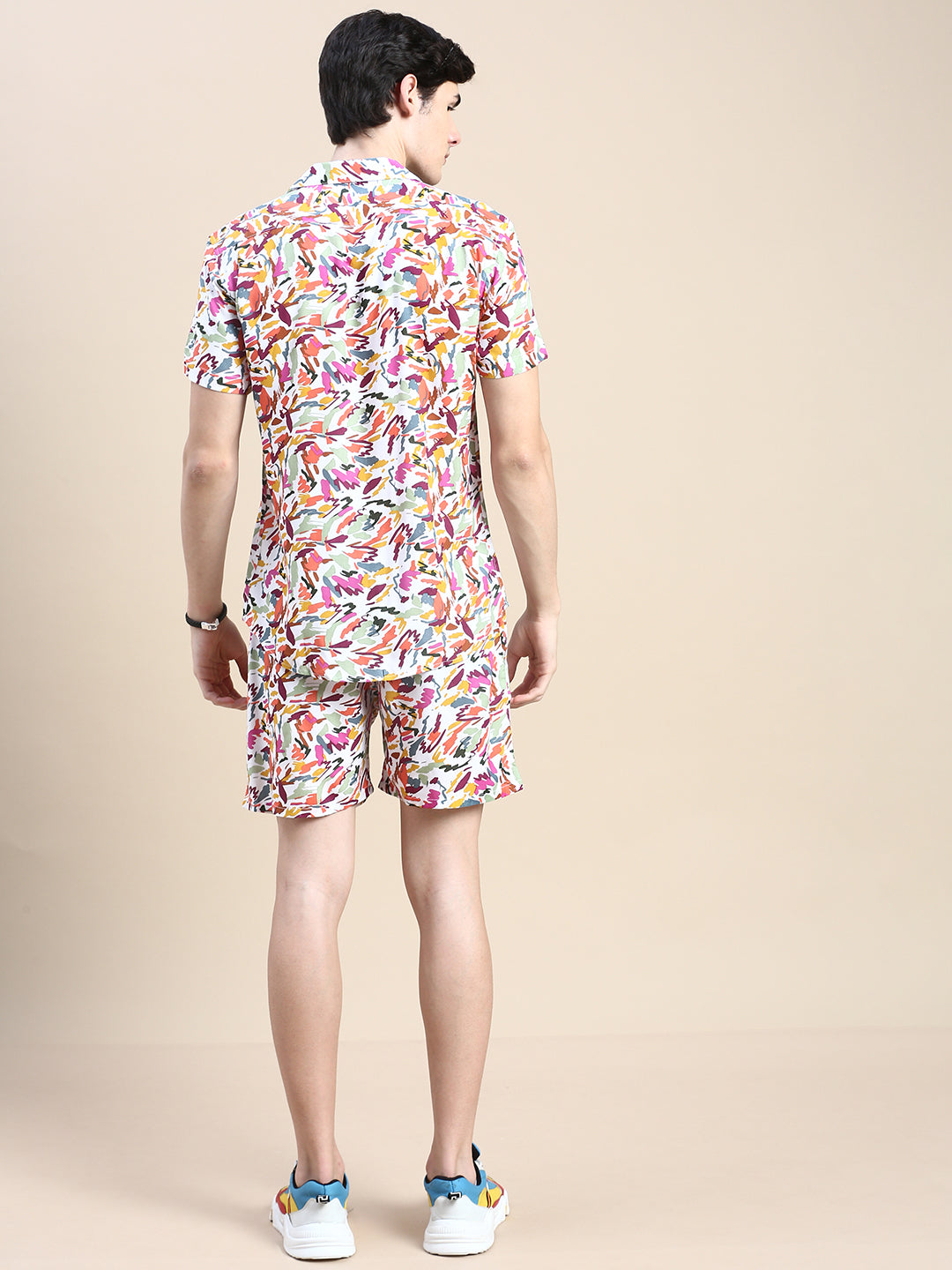 Men White Printed Casual Co ord Set