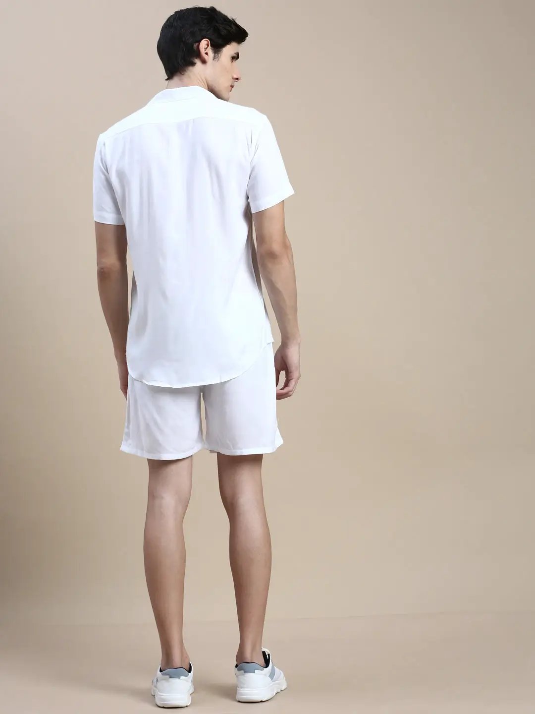 Men's White Solid Casual Co-Ords Set