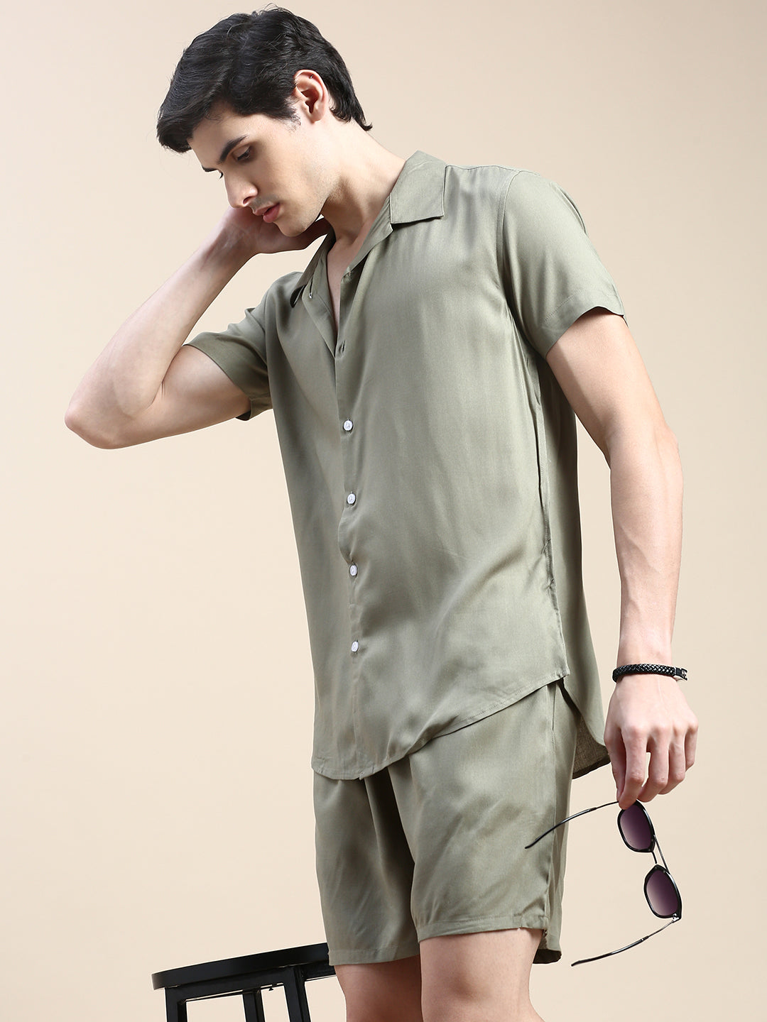 Men Green Solid Casual Co ord Set