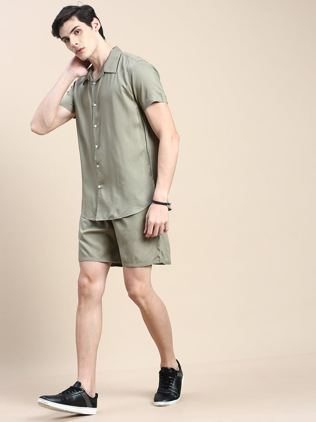 Men Green Solid Casual Co ord Set