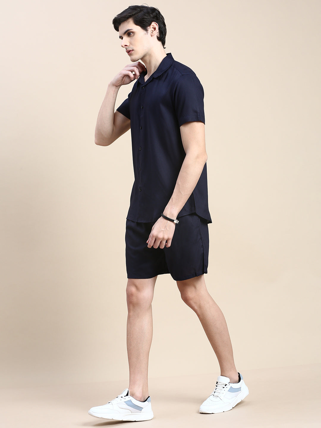 Men Navy Solid Casual Co ord Set