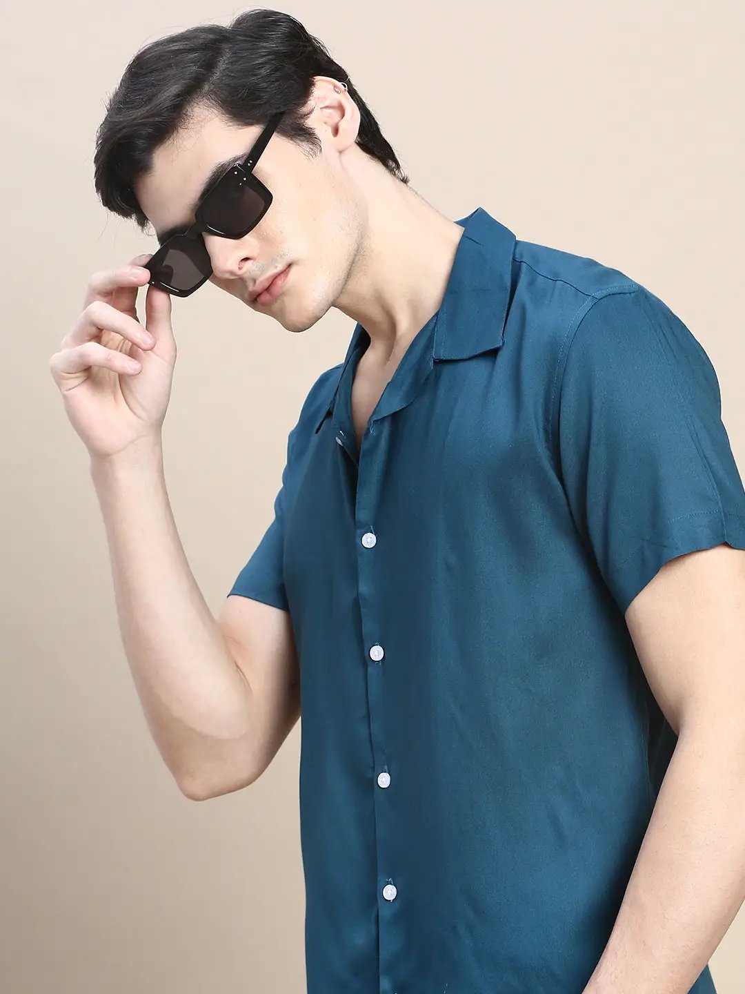 Men's Teal Solid Casual Co-Ords Set