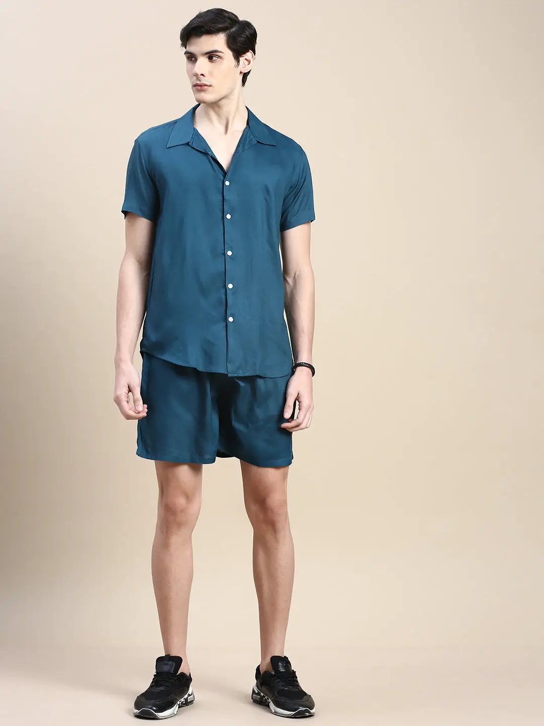Men's Teal Solid Casual Co-Ords Set