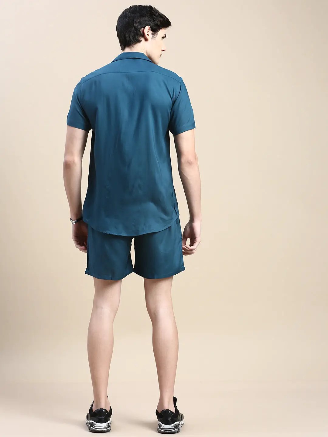 Men's Teal Solid Casual Co-Ords Set