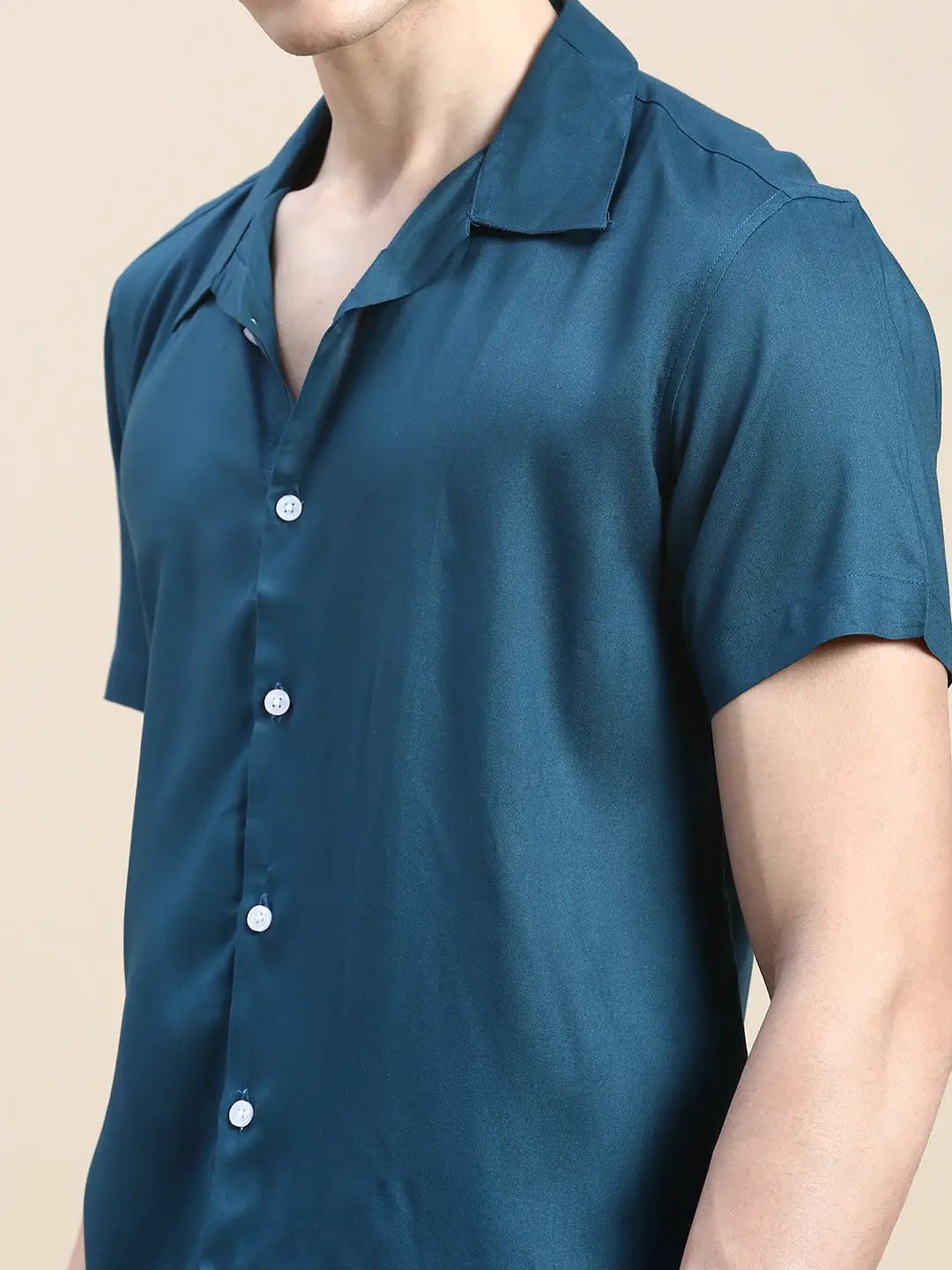 Men's Teal Solid Casual Co-Ords Set