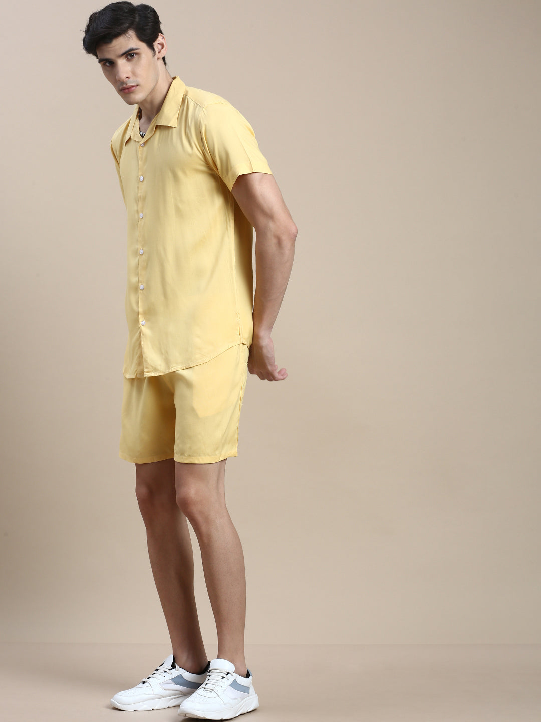 Men Yellow Solid Casual Co ord Set