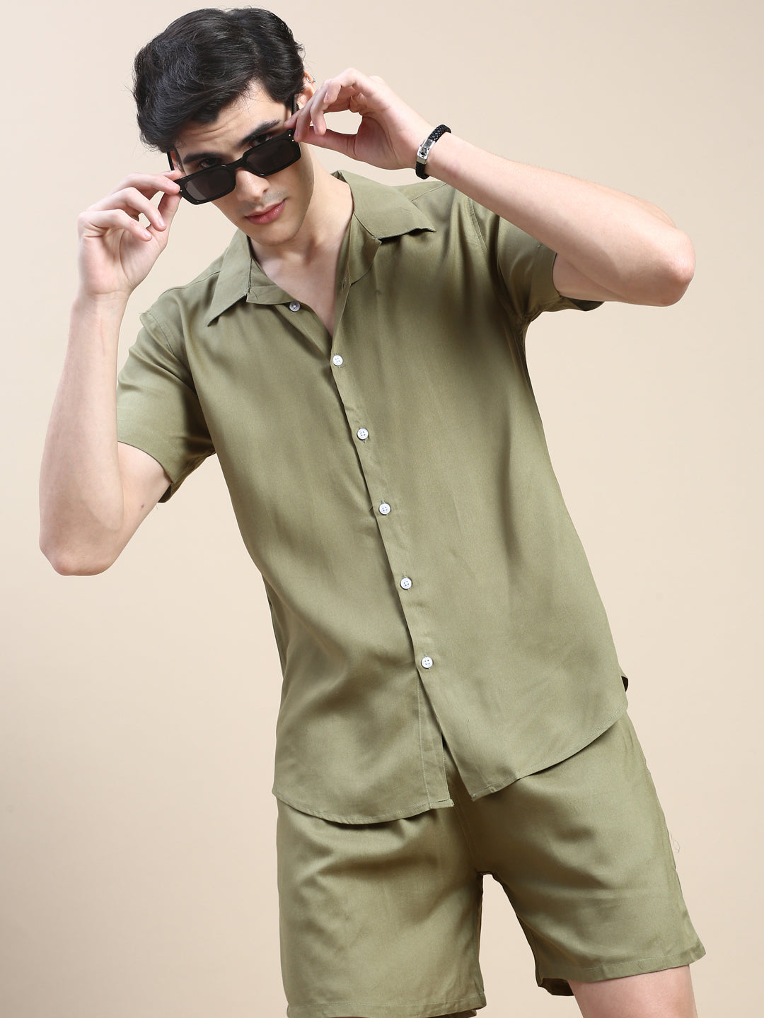 Men Green Solid Casual Co ord Set