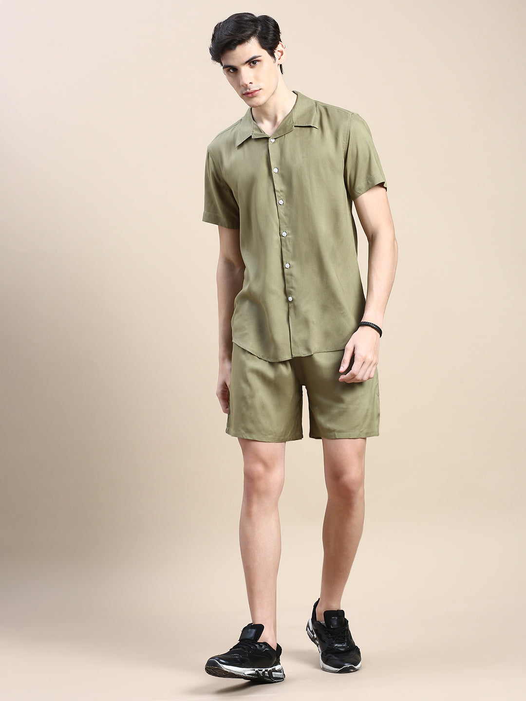 Men Green Solid Casual Co ord Set