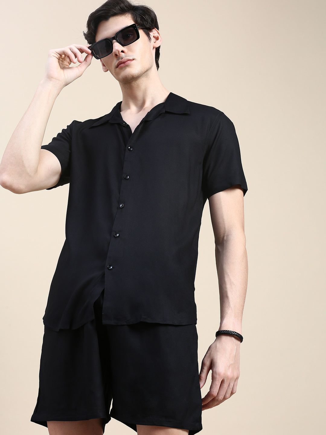 Men's Black Solid Casual Co-Ords Set