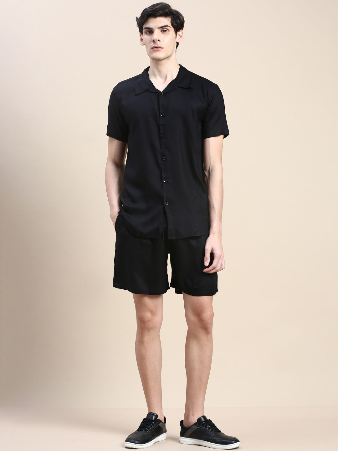 Men's Black Solid Casual Co-Ords Set