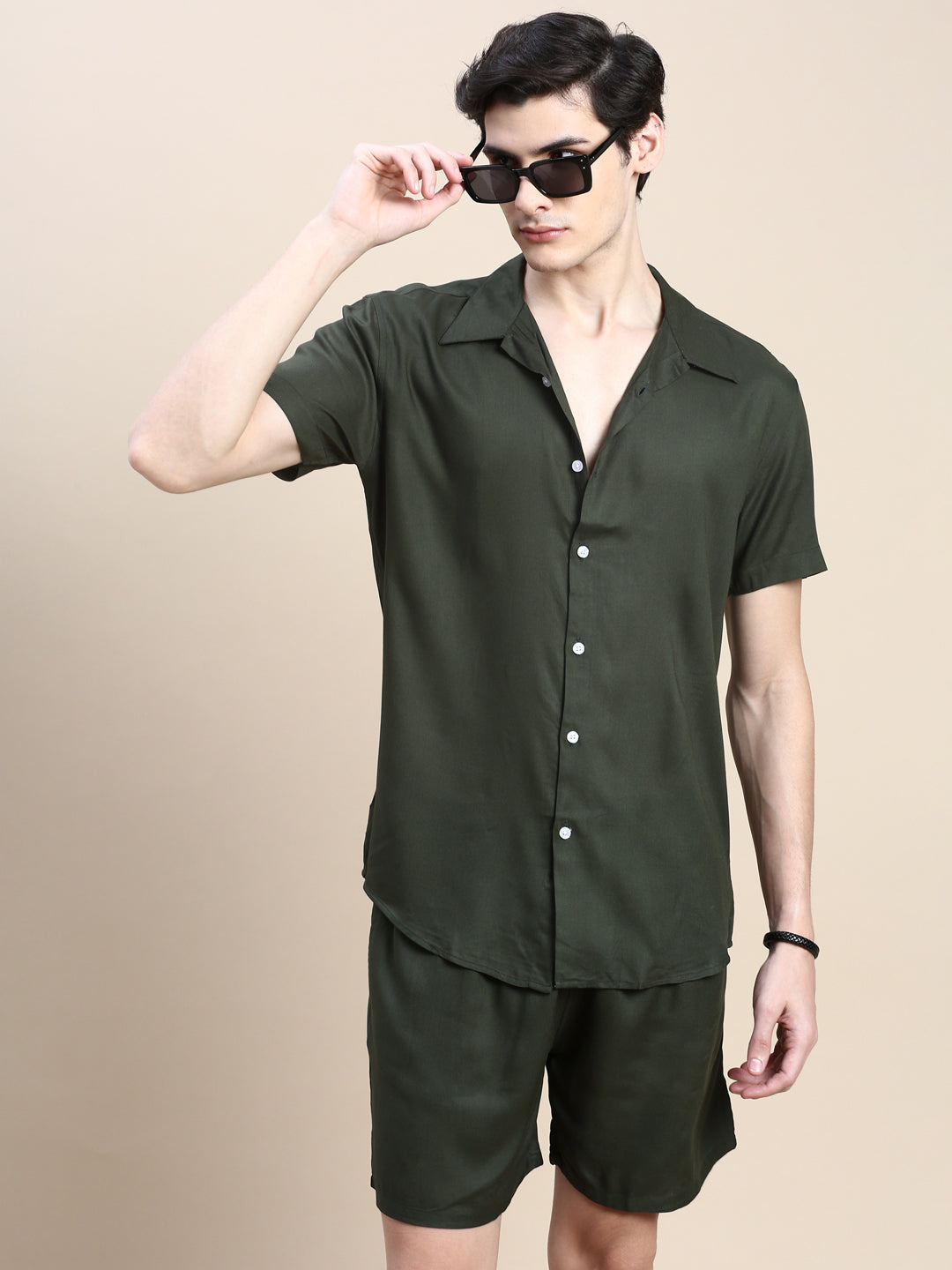 Men Green Solid Casual Co ord Set