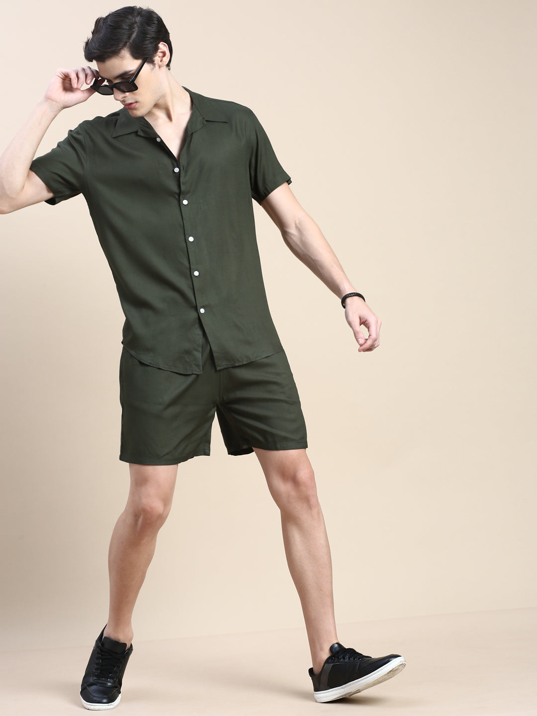 Men Green Solid Casual Co ord Set