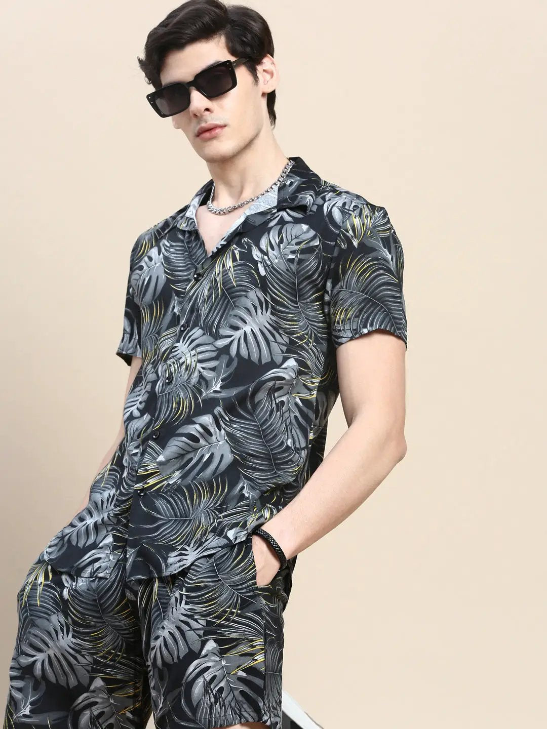 Men's Black Printed Casual Co-Ords Set
