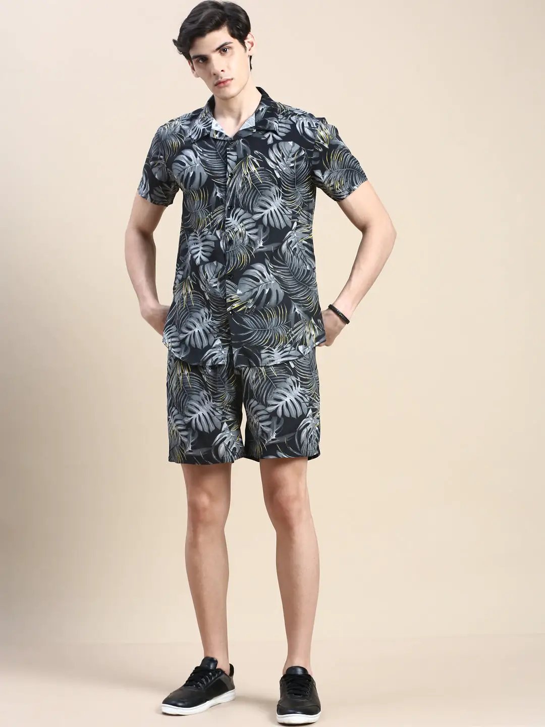 Men's Black Printed Casual Co-Ords Set