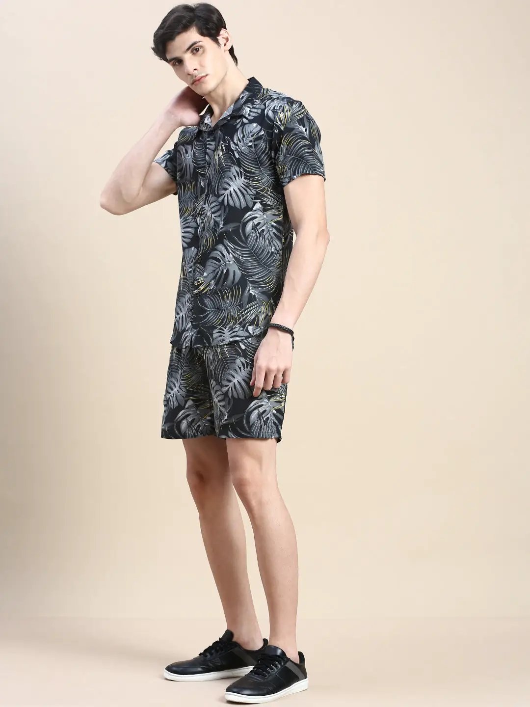 Men's Black Printed Casual Co-Ords Set