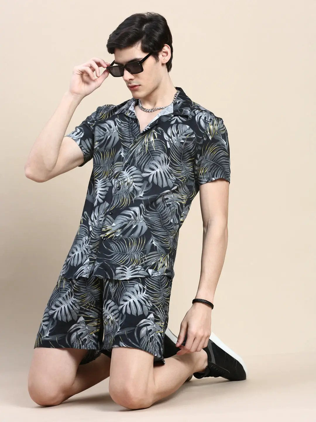 Men's Black Printed Casual Co-Ords Set