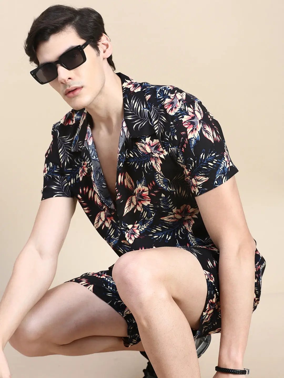 Men's Black Printed Casual Co-Ords Set