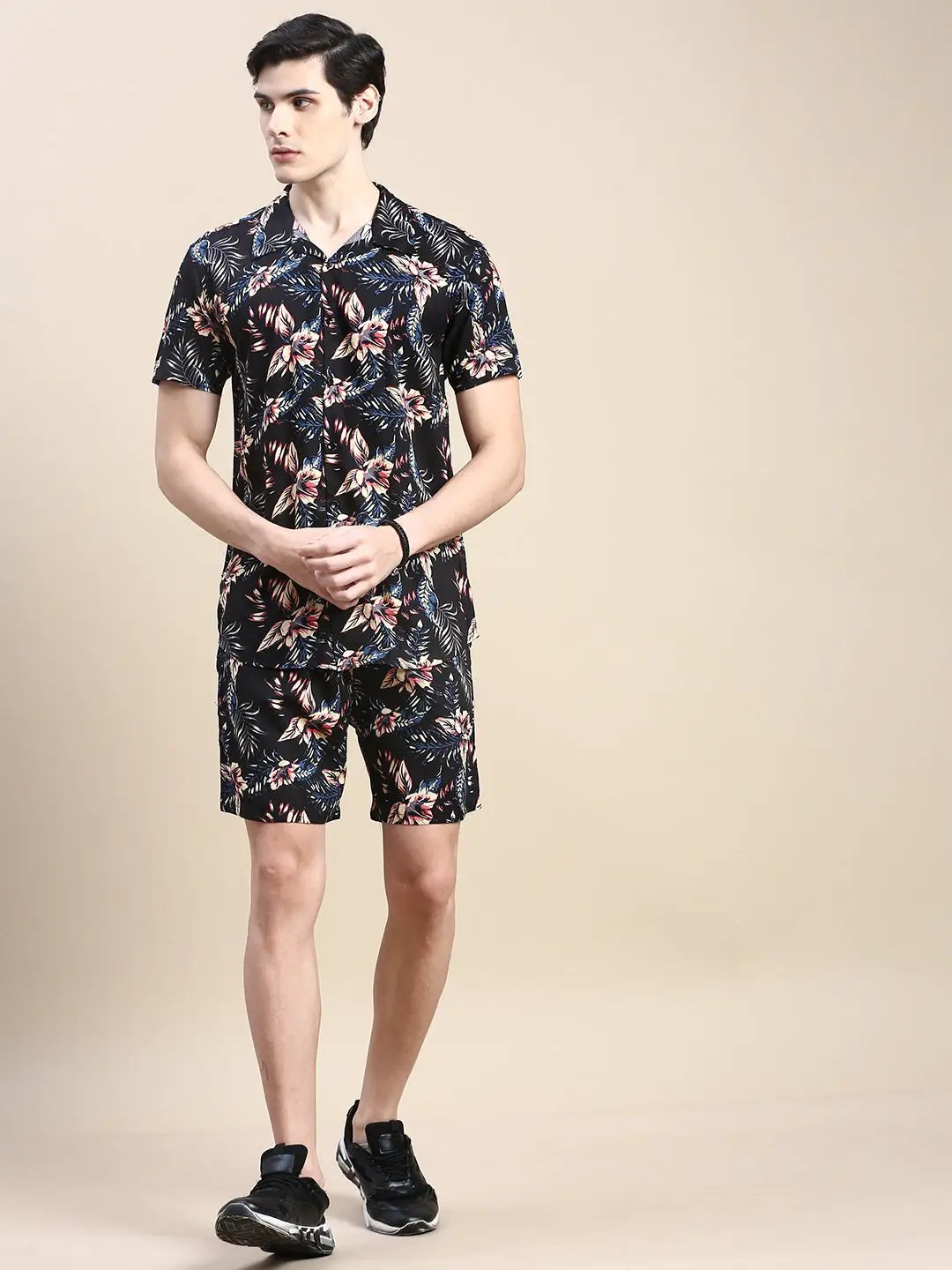Men's Black Printed Casual Co-Ords Set