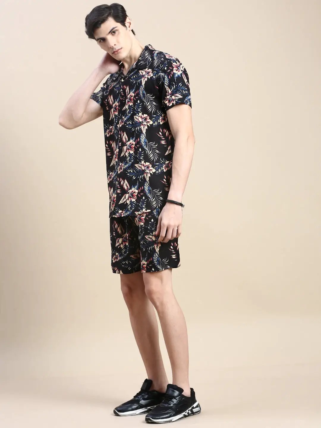 Men's Black Printed Casual Co-Ords Set