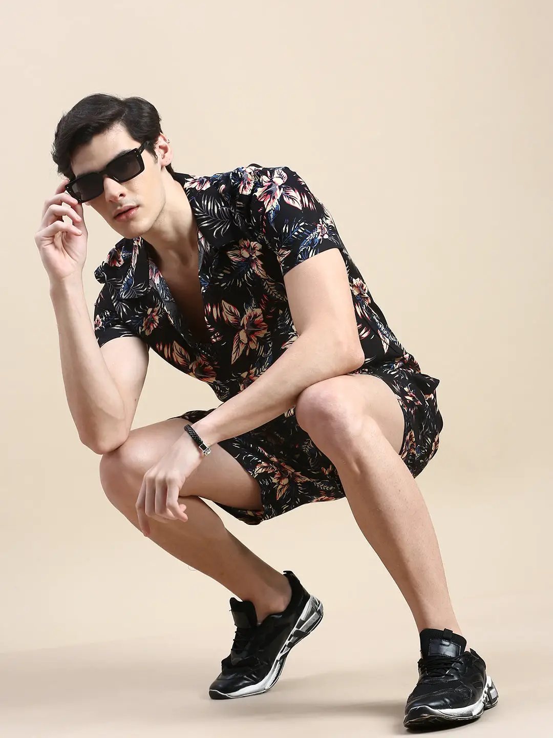 Men's Black Printed Casual Co-Ords Set