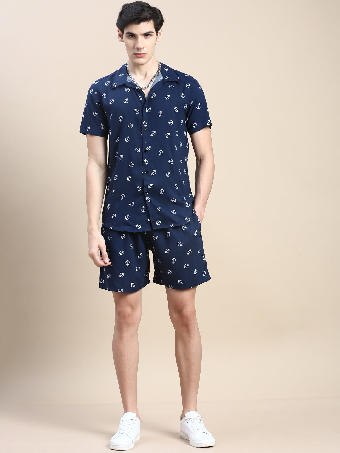 Men Navy Printed Casual Co ord Set