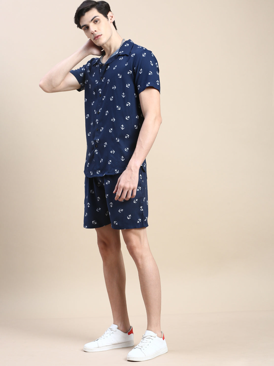 Men Navy Printed Casual Co ord Set