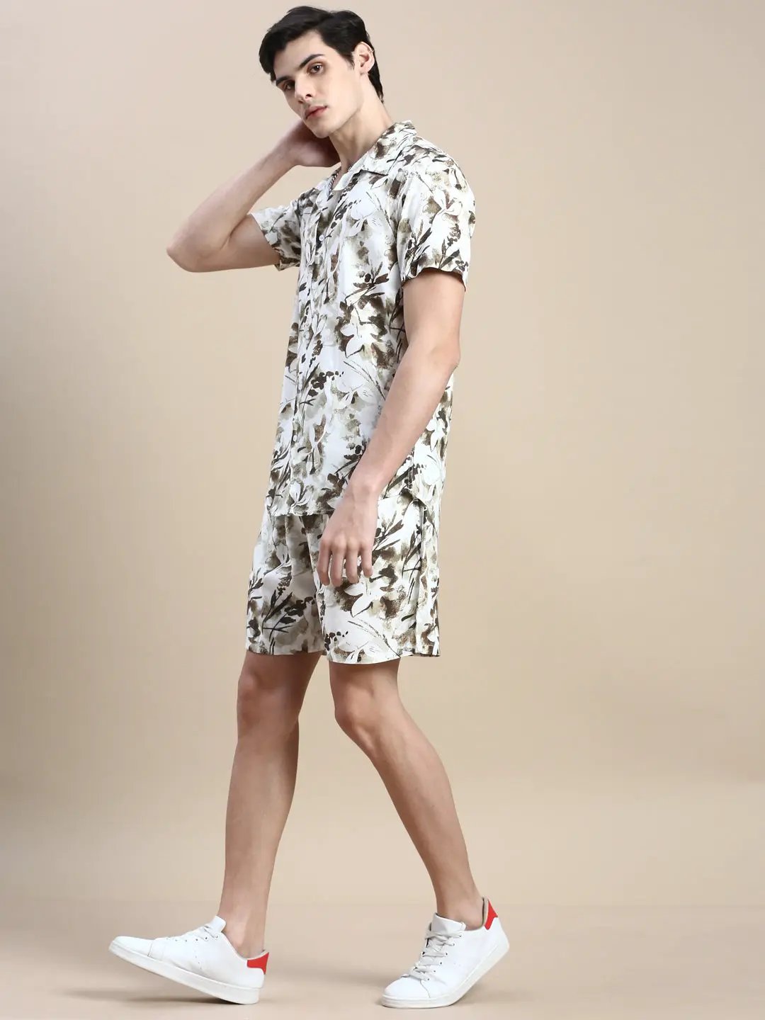 Men's White Printed Casual Co-Ords Set