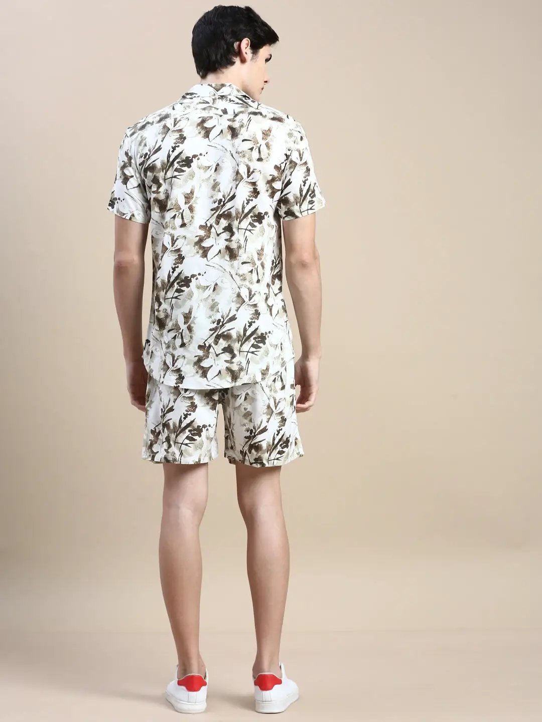 Men's White Printed Casual Co-Ords Set