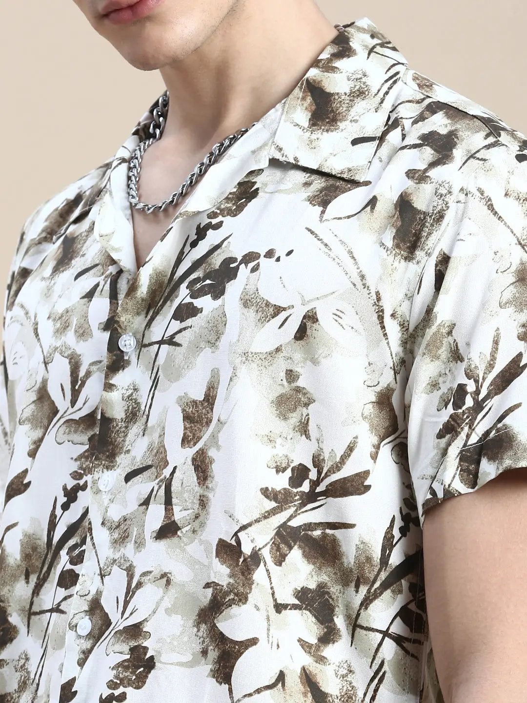 Men's White Printed Casual Co-Ords Set