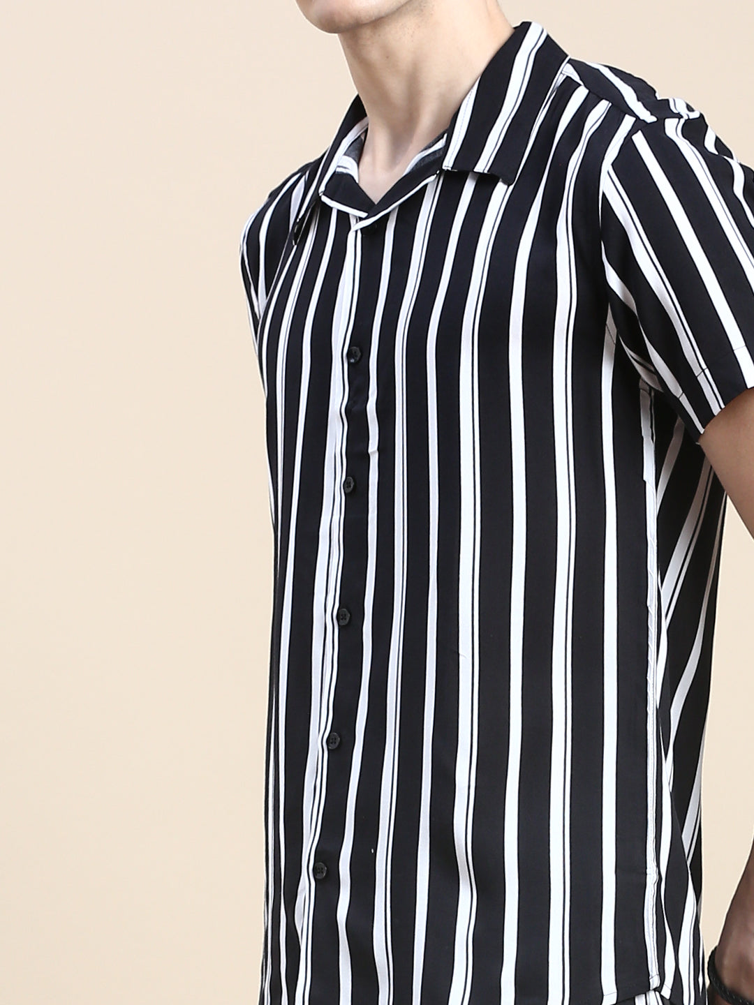 Men Black Striped Casual Co ord Set